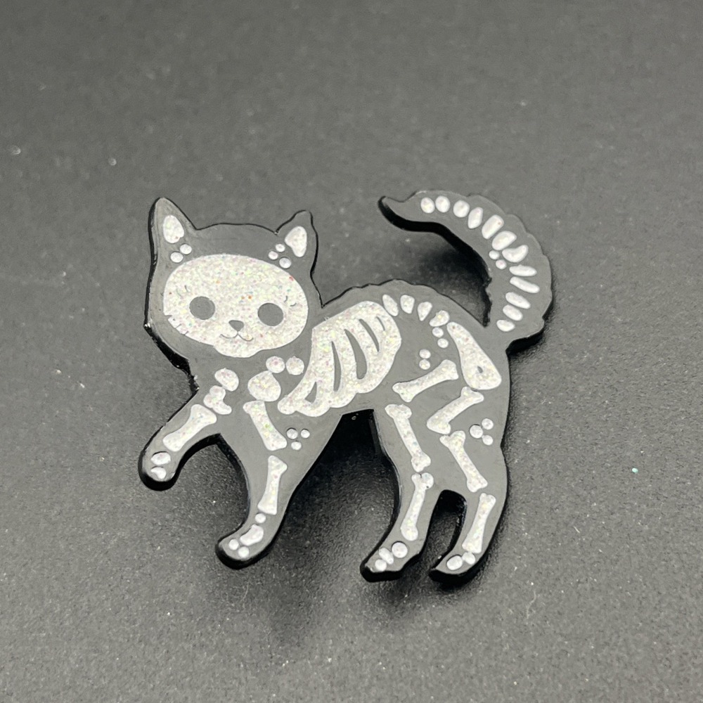 Kitty Cat Glitter Skeleton Lapel Hat Pin